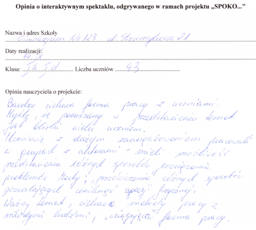 Opinia gimnazjum nr 123